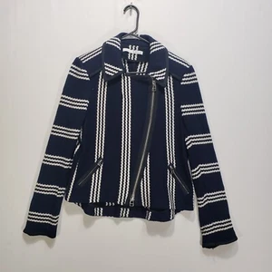 Veronica Beard Moto Jacket Blazer MED Bailey Navy Striped #SJ287 Cotton Zip - Bild 1 von 8