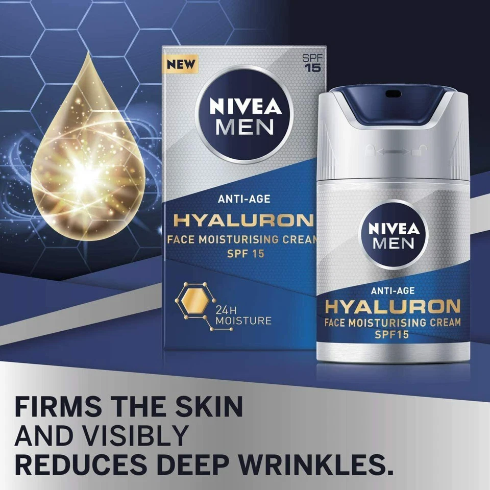 2 X Nivea Men Anti Age Hyaluron Day Cream Face Moisturiser 50ml - 839690450028