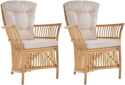 Set/2 Esszimmerstühle Natur Rattanstuhl mit Armlehne mit Polster (Honig, Viero) - Bild 1 von 4