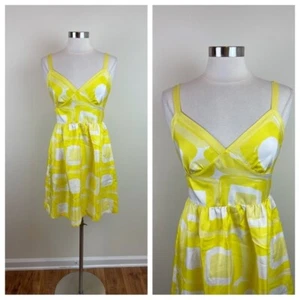 Banana Republic 100% Silk Yellow White Geometric Sweetheart Dress New Size 4 - Picture 1 of 8