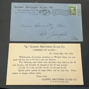 1898 ST LOUIS MO GLENNY BROTHERS GLASS AD COVER +FLYER LETTER ! MACHINE CANCEL ! - Picture 1 of 2