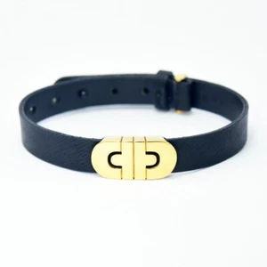 BVLGARI Bracelet Parentesi Bangle K18 Yellow Gold Black Leather Size 15.5-19.5cm - Picture 1 of 10