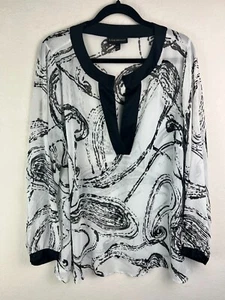 Lane Bryant Women's Plus Sheer White & Black Paisley V-Neck Blouse Size 18/20 - Picture 1 of 4