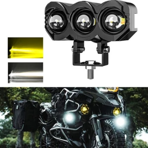 Universal 3 Lens Motorcycle LED Headlight Spot Light Dual Color Fog Lamp 4X4 UTV - Picture 1 of 12