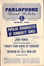 PARLOPHONE bulletin vol 3 no 8: record catalogue august 1949 john rorke