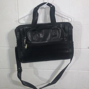 Bond Street Black Leather Briefcase Messenger Laptop Bag W/ shoulder strap - Picture 1 of 8