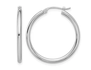 Platinum Polished Round Hoop Earrings (2mm Thick 1 inch wide) - Picture 1 of 5