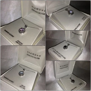 Women's Genuine Diamond Necklace Sterling Silver Birth Stone Opal Topaz Amethyst - Picture 1 of 14