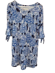 Lilly Pulitzer women Sz Small Preston Cotton Tie Sleeve Dress Indigo Blue Snap - Picture 1 of 8
