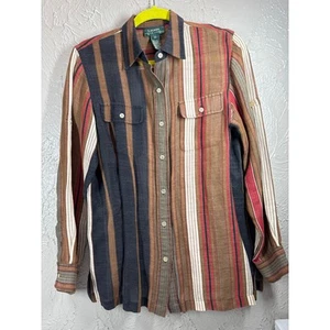 Blusa a Rayas Lauren Ralph Lauren Mezcla de Lino de Seda Camisa De Colección Para Mujer Mediana - Imagen 1 de 5