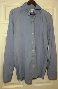 Eton Herren 41 16 blau Fischgrätmuster schmale Passform Langarm Hemd gebraucht, in einwandfreiem Zustand - Bild 1 von 5