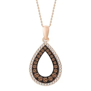 Ladies Pendant With Chain 0.25ct Round Dark Brown Diamond 14k Rose Gold - Picture 1 of 1