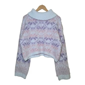 Wild Fable Damen XL rosa lila Fair Isle Wasserfallausschnitt Cropped Pullover Neu mit Etikett flauschig - Bild 1 von 9