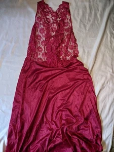 Vintage Spotlight Nachthemd Gr. XXL rosa Spitze Maxilänge Nylon vorne zum Binden - Bild 1 von 24