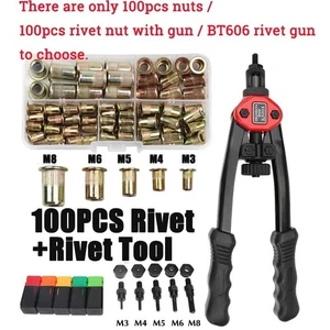 Rivet Nut Threaded Rivet Nuts Gun Double Insert Manual Riveter Gun Riveting Tool - Picture 1 of 12