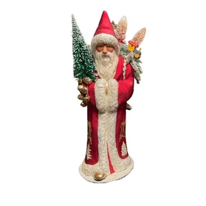 Schaller roter Weihnachtsmann Rentier Szene Tasche Spielzeug deutsche Pappmaché 19,5 Zoll neu - Bild 1 von 8