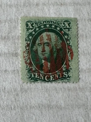 US Sc# 35 USED 10c WASHINGTON TYPE V } BEAUTY FANCY RED CANCEL FROM 1859 Stamp - Image 1 of 4