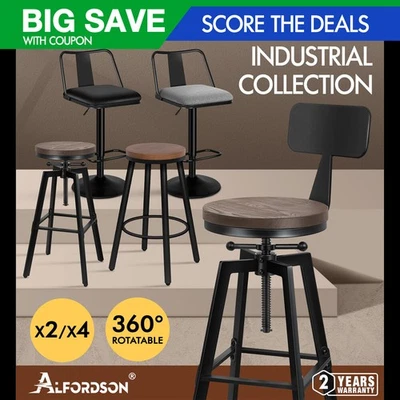 ALFORDSON Bar Stools Kitchen Wooden Swivel Leather Metal Dining Chair x2/x4 - image 1 of 2