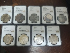 1921 to 1935 Peace Silver Dollars Recently Graded by NGC MS to AU **Lot of 9 - Picture 1 of 19