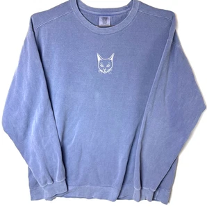 Felpa donna colori comodi XL 100% cotone blu ricamata amante dei gatti! - Foto 1 di 3