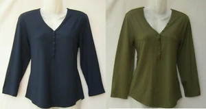 JAEGER NAVY BLUE / KHAKI GREEN BUTTON THROUGH HENLEY TOP rrp £49 sizes XS to XL - Foto 1 di 9