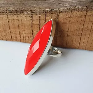 Anello Fatto a Mano Argento Sterling 925 Argento Sterling 925 Corallo Rosso Marquisa Tutte le Dimensioni KGJ-R-1139 - Foto 1 di 6