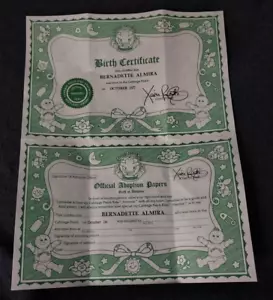 Vintage Cabbage Patch Kids Birth Certificate/Adoption Papers - Picture 1 of 6