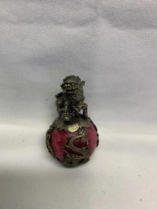 Tibet Silver Foo Dog Lion With Stone - Picture 1 of 4