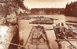 Postal Wisconsin Dells Log Rafts Kilbourn Dam Sauk Cnty Foto Antigua Reproducción - Imagen 1 de 1