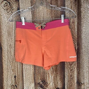 Patagonia Girl’s Board Shorts Swim Orange and Pink Size 12 Large side pocket EUC - Picture 1 of 3