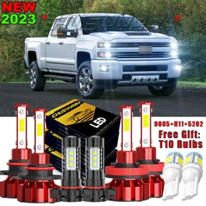 For Chevy Silverado 1500 2500 HD 2007-2015 6000K LED Headlights + Fog Bulbs Kit - Picture 1 of 17