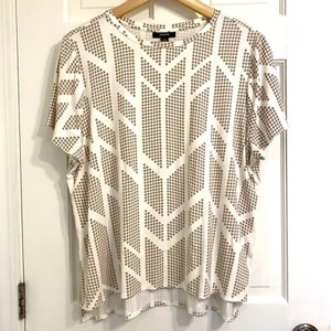 Alfani Short Sleeve Blouse Stretchy Rayon Top Tan Geometric Polka Dot Petite XL - Picture 1 of 12
