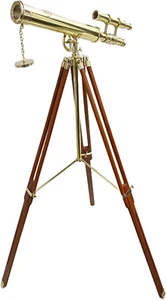 Maritime Brass Double Barrel Telescope Nautical Floor Standing Astro Home Office - Picture 1 of 16