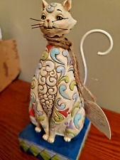 Jim Shore Cat Figurine "Windsor with White Flower Pattern"