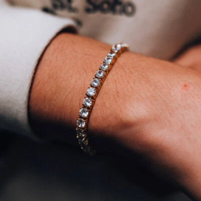 Желтое золото 5A Cz камень ледяной пасьянс блестящий хип-хоп мужской теннис цепочка браслет - Изображение 1 из 4