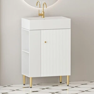 21.6" Open-shelving Bathroom Vanity with Ceramic Sink and Soft-Closing Door - Picture 1 of 17