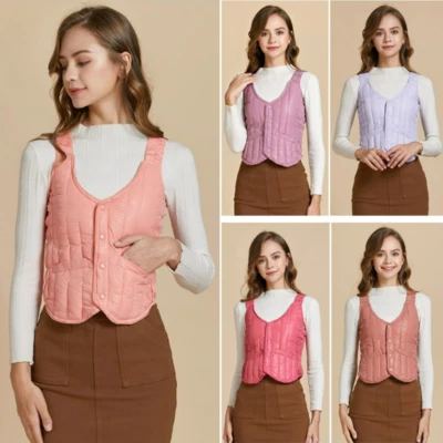 Women Quilted Vest Gilet Padded Waistcoat Thermal Warm Short Sleeveless Jacket - Image 1 of 4