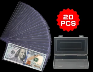 20PCS Clear BLU Rigid Topload Currency Sleeves Dollar Bill Holders &Storage Case - Picture 1 of 5