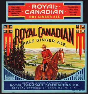 Vintage soda pop bottle label ROYAL CANADIAN GINGER ALE Mountie pictured Chicago - Picture 1 of 2