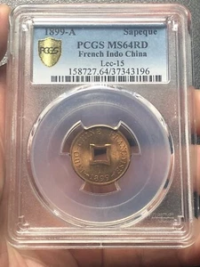 INDOCHINE COINS: 2 Sapeque 1899 PCGS MS-64RD Original Vintage 100%_LDP Shop. - Picture 1 of 4