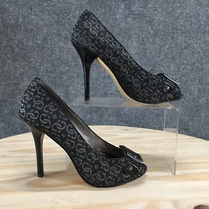 Guess Shoes Womens 5 M Pump Black Peep Toe Buckle Strap Casual Stiletto Heels - Picture 1 of 17
