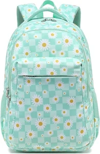 School Backpack for Teen Girls Women Bookbag Bag White Daisy Green - Picture 1 of 7