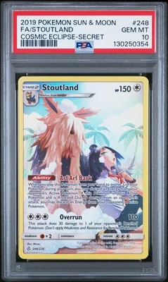 2019 POKEMON SUN & MOON COSMIC ECLIPSE #248 STOUTLAND PSA 10 SECRET FULL ART - Image 1 of 2