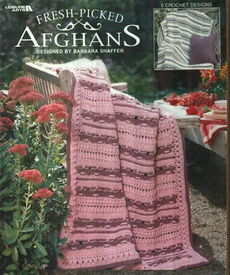 USED FRESH-PICKED AFGHANS 5 DESIGNS LEISURE ARTS CROCHET PATTERN BOOK - Image 1 of 4