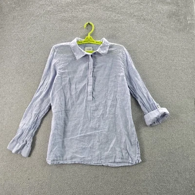 Jones & Co Women Button Up Shirt L Blue Linen Collared Front Popover - Image 1 of 4