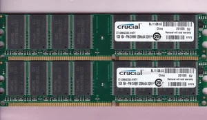 KIT DE MEMORIA RAM DDR1 2GB 2x1GB PC-2700 DDR-333 CRUCIAL/SAMSUNG CT12864Z335.K16TY - Imagen 1 de 6
