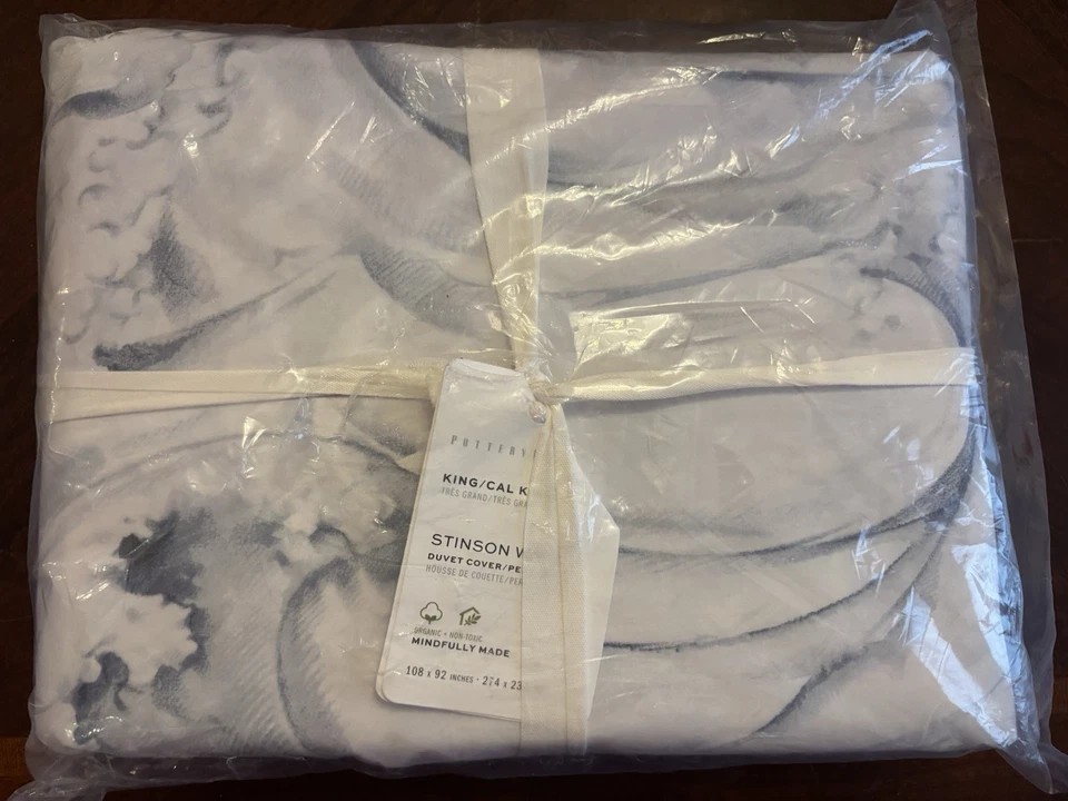 NWT Pottery Barn Stinson Wave Percale King Duvet Cover- Blue White 100% Cotton - Image 1 of 1