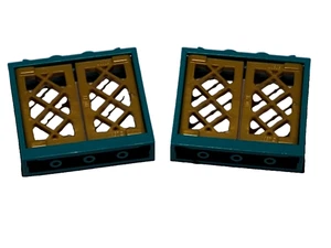 Lego Lote De 2 Marcos De Ventana Turquesa Oscura Con Persianas Doradas Perla - Imagen 1 de 2