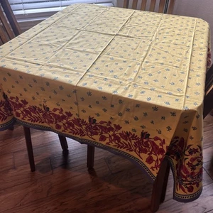Williams Sonoma Tablecloth French Provence 54” Square Hibiscus Bees Leaves - Picture 1 of 11