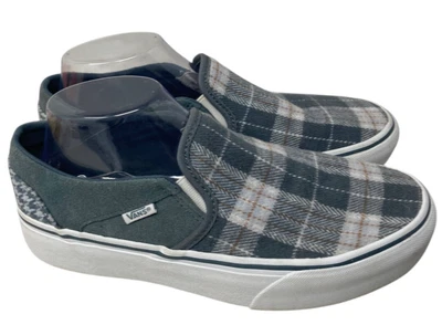 Zapatillas sin cordones Vans grises a cuadros talla 9 para mujer Asher zapatos de skate  Foto 1 de 4